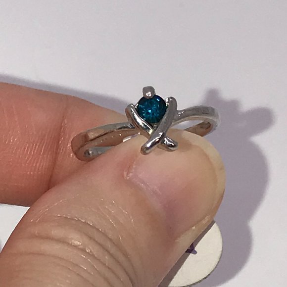 Silver Aqua Blue X Ring, Size 5 1/2 - Picture 5 of 9